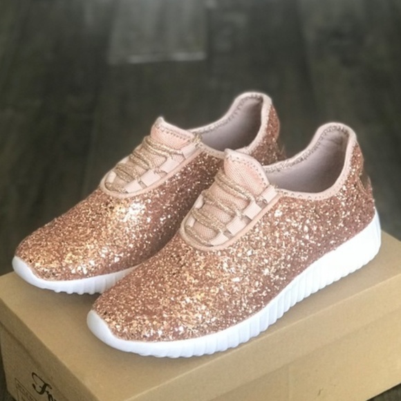 Rose Gold Blush Sparkle Glitter Athletic Sneaker - Picture 6 of 8